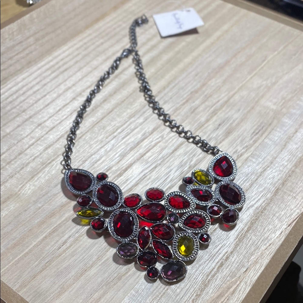 Vibrant Red and Yellow Statement Necklace with Gemstones NWT